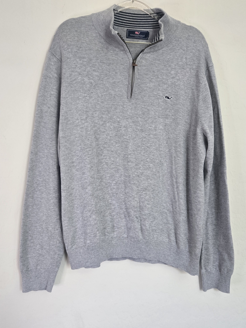 Vineyard Vines Mens Quarter Zip Sweater Size Large Heather Gray Knit Whale Logo